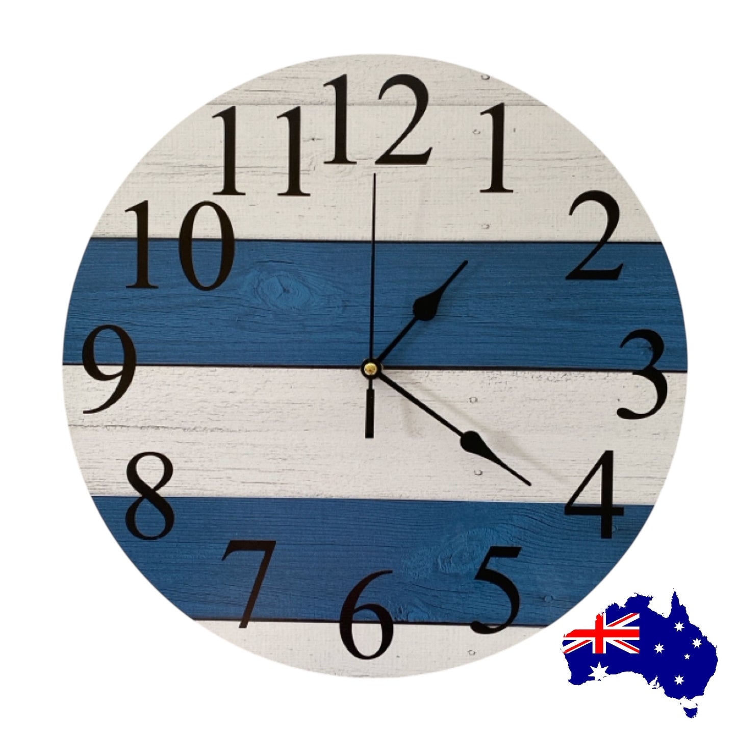 Clock Wall Navy White Blue Wood Rustic Aussie Made