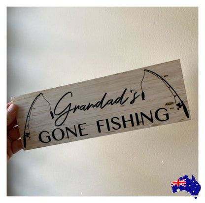 Gone Fishing Rustic Personalised Custom Sign - The Renmy Store Homewares & Gifts 