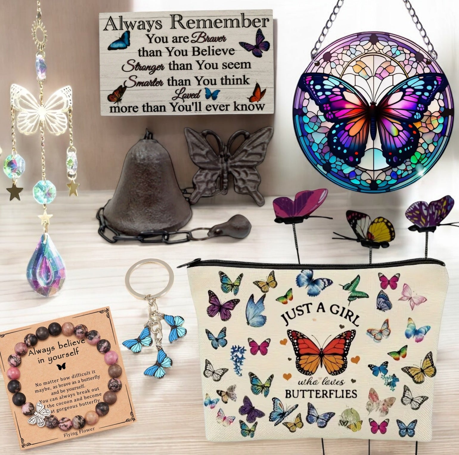 Butterfly Garden Bag Cast Iron Bell Bracelet Sign Gift - The Renmy Store Homewares & Gifts 