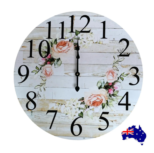 Country French Floral Wall Clock 30cm 60cm - Aussie Made