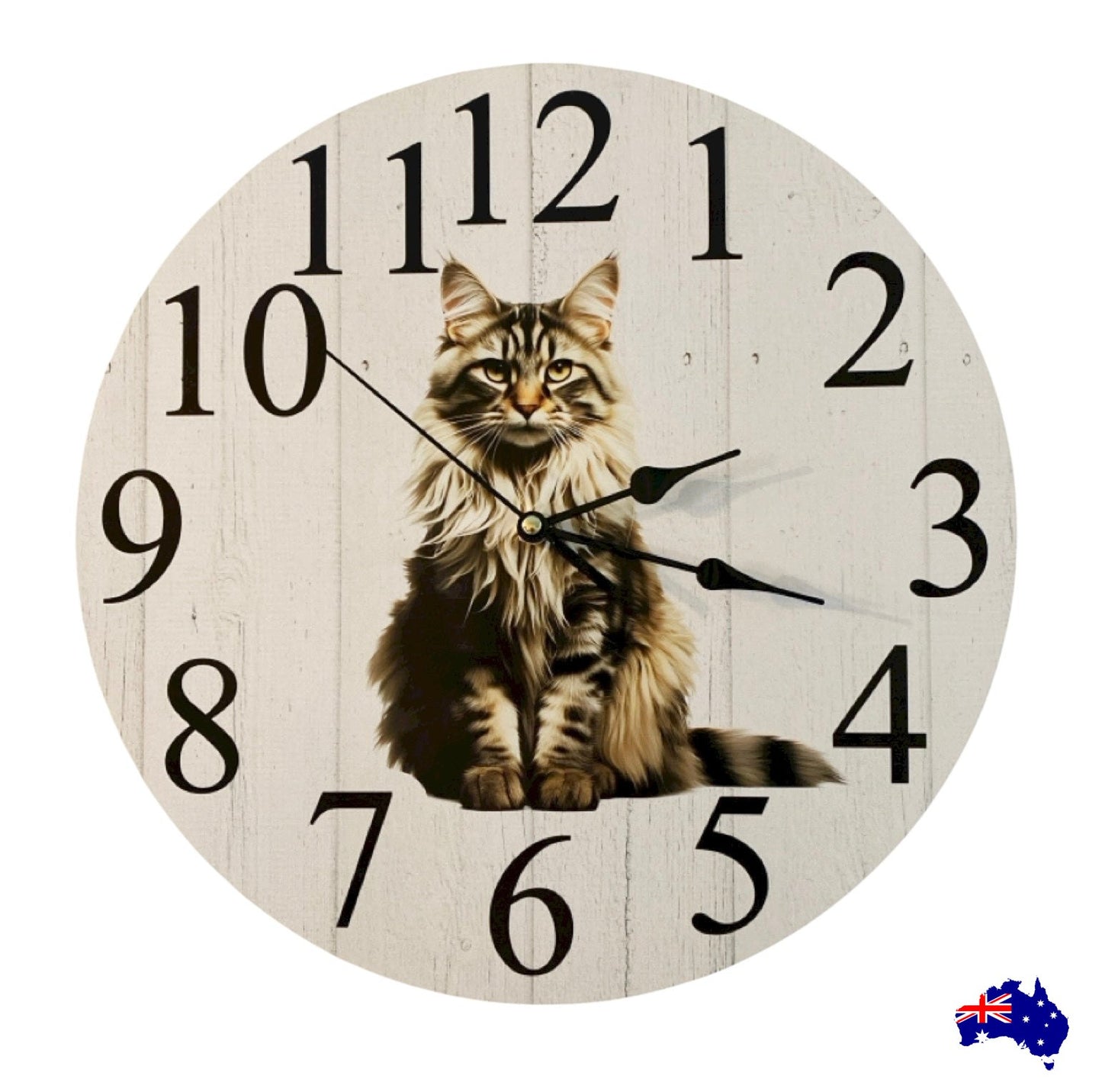 Clock Wall Cat Maine Coon 30cm 60cm Aussie Made