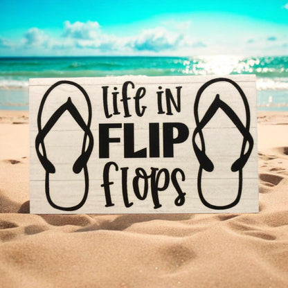 Life In Flip Flops Thongs Coastal Beach House Sign - The Renmy Store Homewares & Gifts 