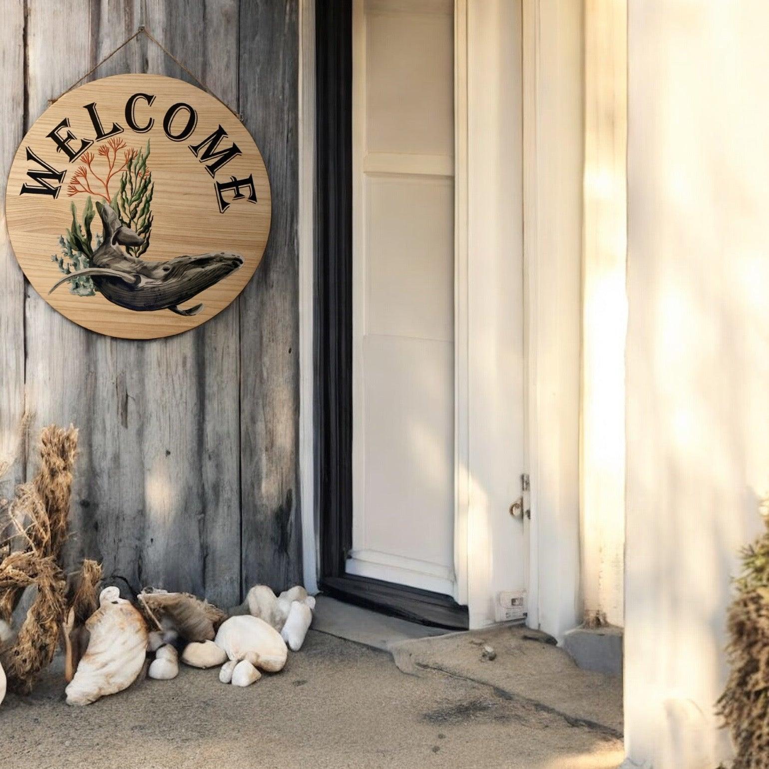 Welcome Whale Coastal Beach House Wood Sign - The Renmy Store Homewares & Gifts 