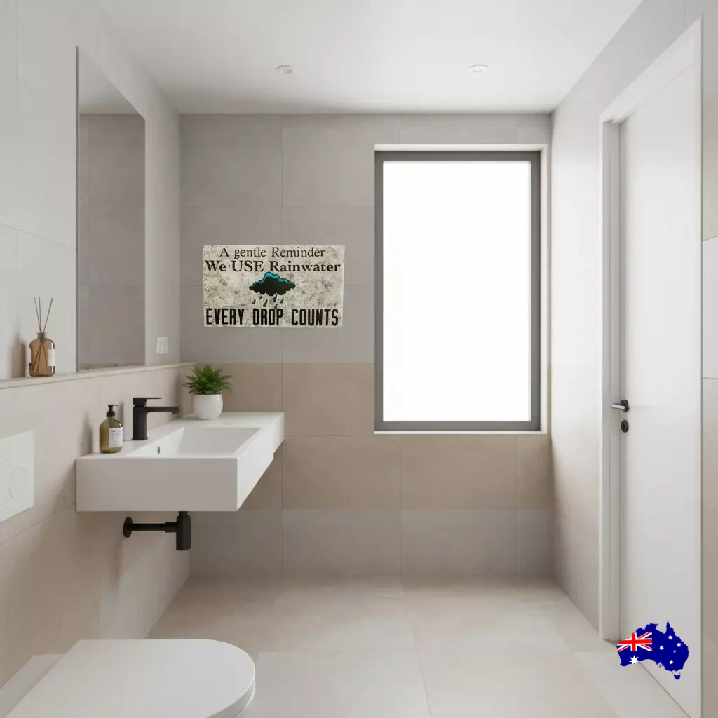 Rainwater In Use Every Drop Counts Eco Water Tank Bathroom Sign