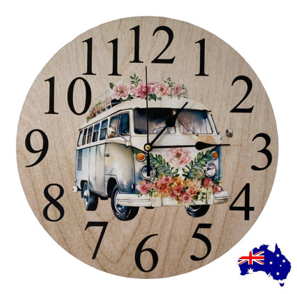 Clock Wall Floral Kombi Van Aussie Made - The Renmy Store Homewares & Gifts 