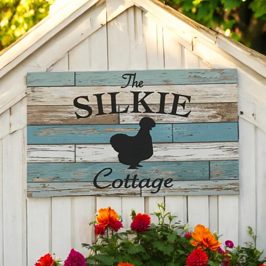 Silkie Chicken Cottage Blue Timber Style Sign - The Renmy Store Homewares & Gifts 