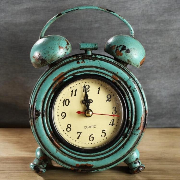 Clock Vintage Retro Style Blue Red Brown Desk Mantle - The Renmy Store Homewares & Gifts 