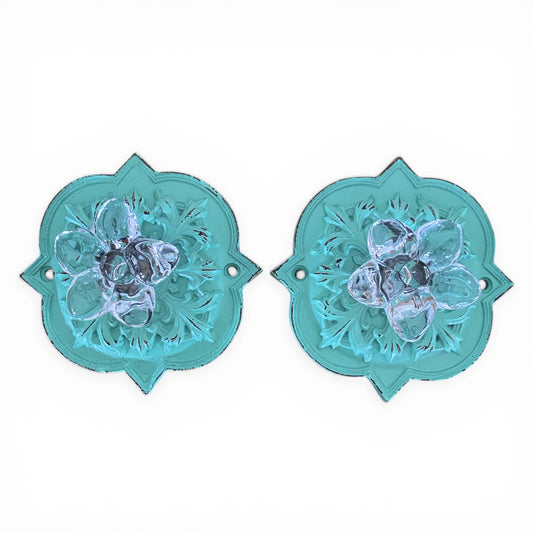 Cabinet Knob Set of 2 | Aqua Green Blue Vintage Resin Drawer Pull