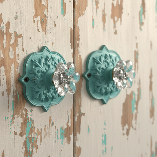 Cabinet Knob Set of 2 | Aqua Green Blue Vintage Resin Drawer Pull