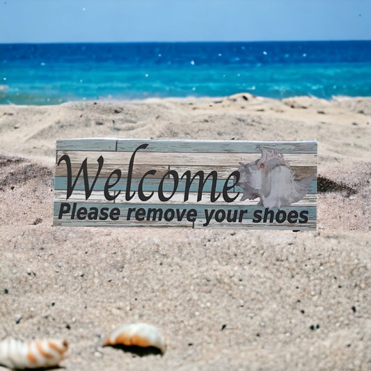 Please Remove Your Shoes Welcome Shell Sign - The Renmy Store Homewares & Gifts 