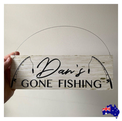 Gone Fishing Rustic Personalised Custom Sign - The Renmy Store Homewares & Gifts 