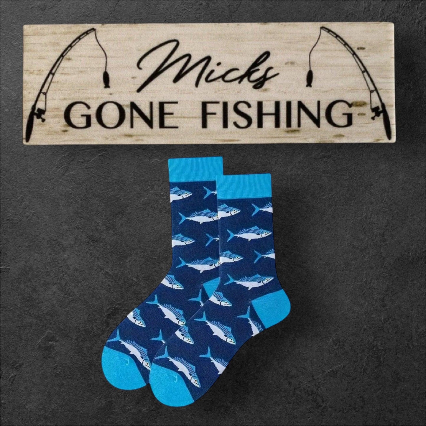 Fish Sock Personalised Gone Fishing Sign Gift - The Renmy Store Homewares & Gifts 