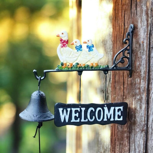 Door Bell Welcome Duck Family Cast Iron