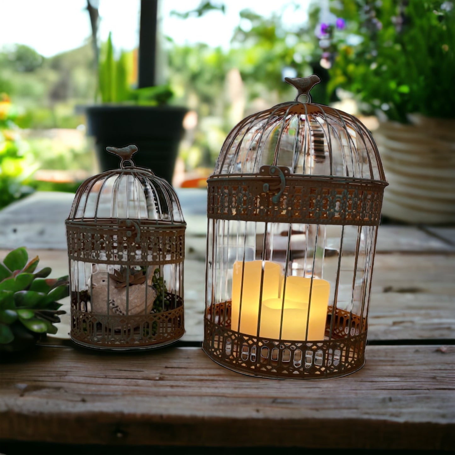 Candle Holder Garden Bird Cage Set of 2