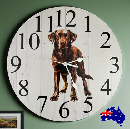 Clock Wall Dog Labrador Retriever Chocolate Brown 30cm 60cm Aussie Made