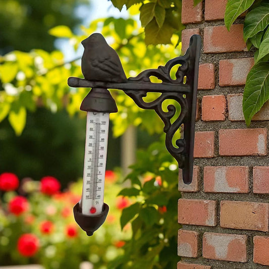 Bird Thermometer Hanging Vintage Garden Cast Iron Rustic