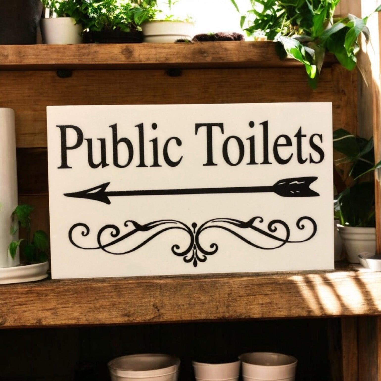 Public Toilets Restroom Wall Door Right Left Arrow Sign - The Renmy Store Homewares & Gifts 