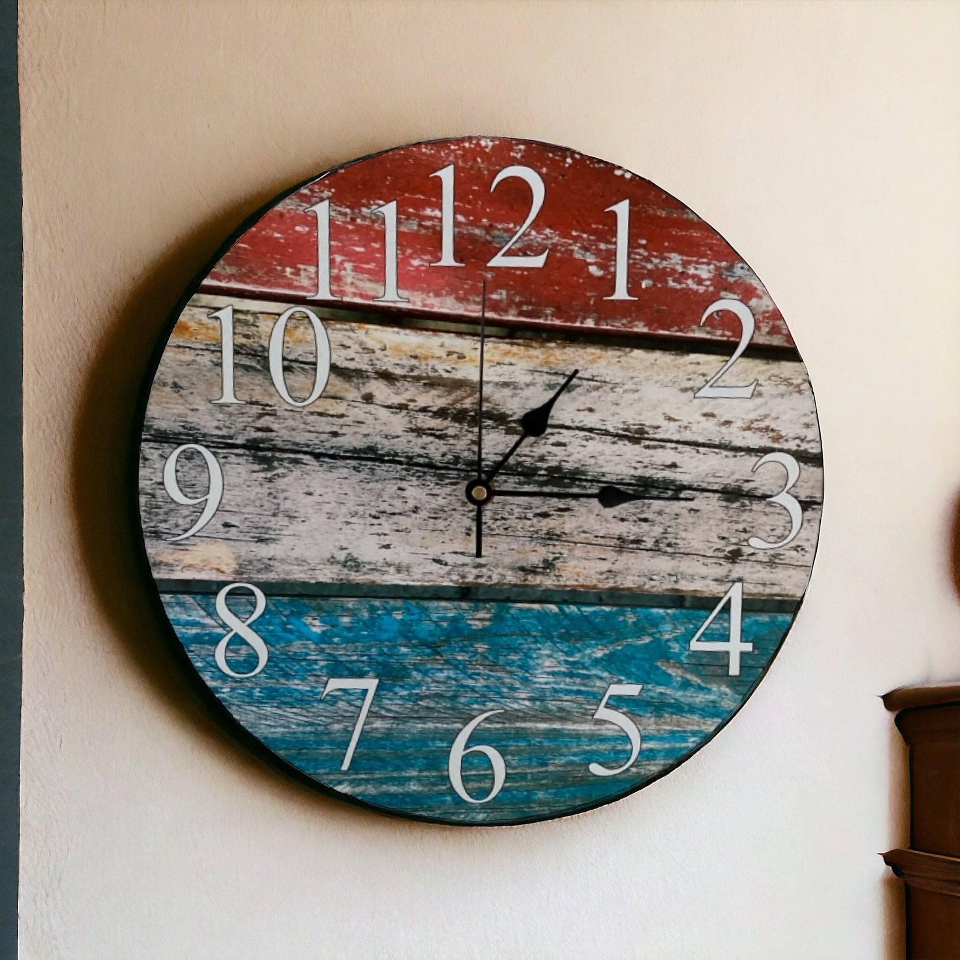 Clock Wall Rustic Red White Blue Timber Aussie Made - The Renmy Store Homewares & Gifts 