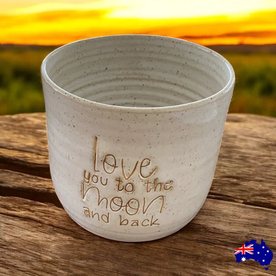 Mug Cup Love You Moon and Back Pottery Ceramic Aussie Made