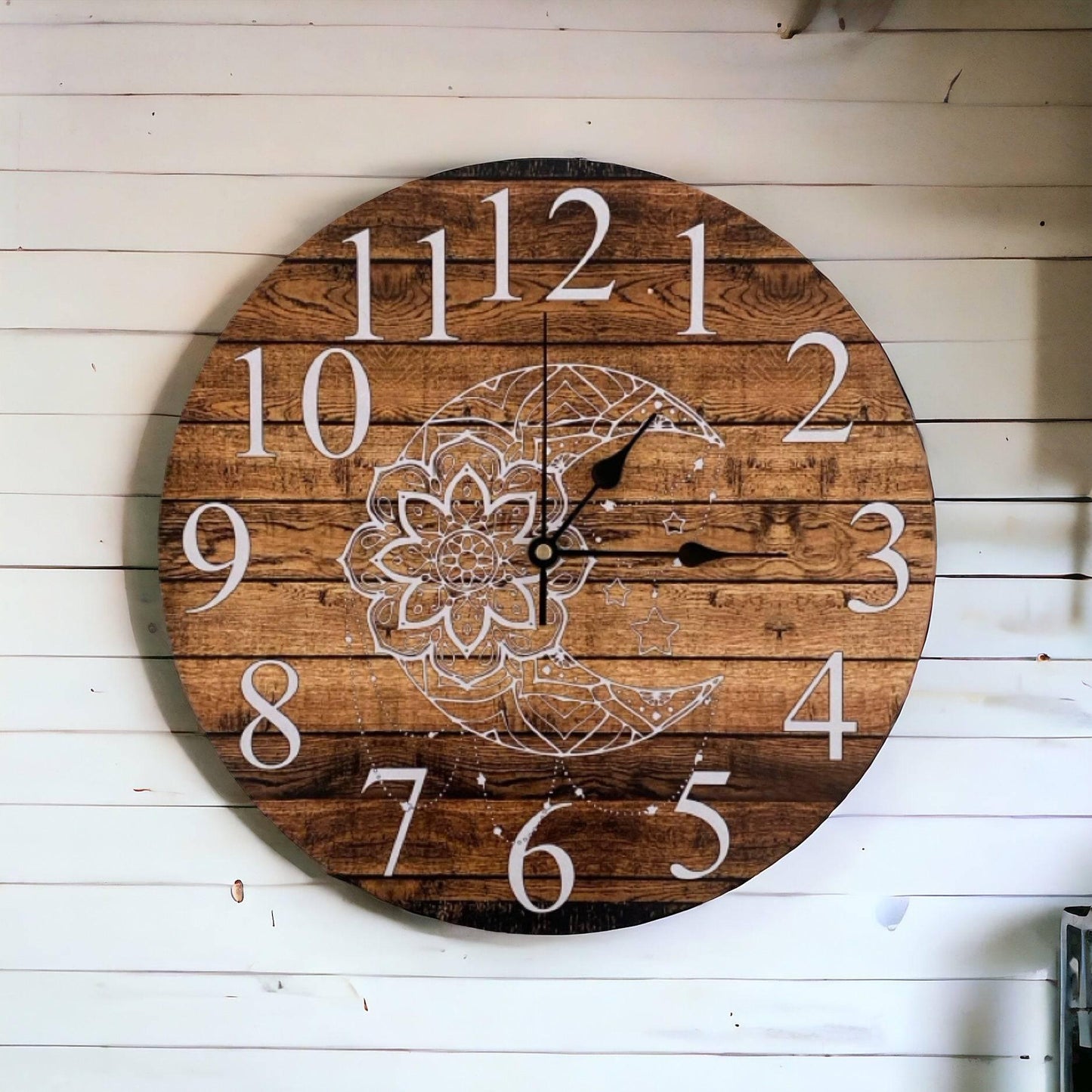 Clock Wall Moon Mandala Dark Timber Aussie Made - The Renmy Store Homewares & Gifts 