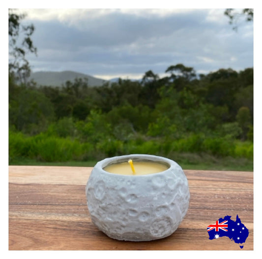Pure Beeswax Rustic Stone Candle Aussie Handmade