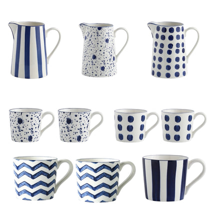 Jug Mug Cup Blue Stripe Spots Kitchenware