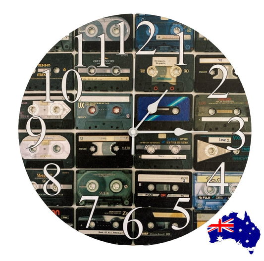 Clock Wall Retro Tape Music Aussie Made - The Renmy Store Homewares & Gifts 