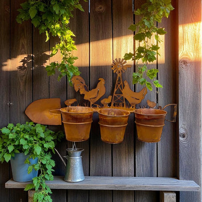 Planter Pot Rooster Chicken Rustic Country