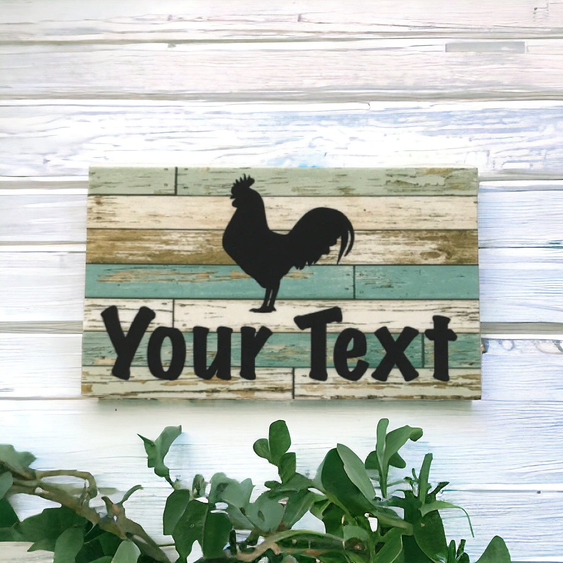 Rooster Chicken Custom Personalised Sign Rustic Blue - The Renmy Store Homewares & Gifts 