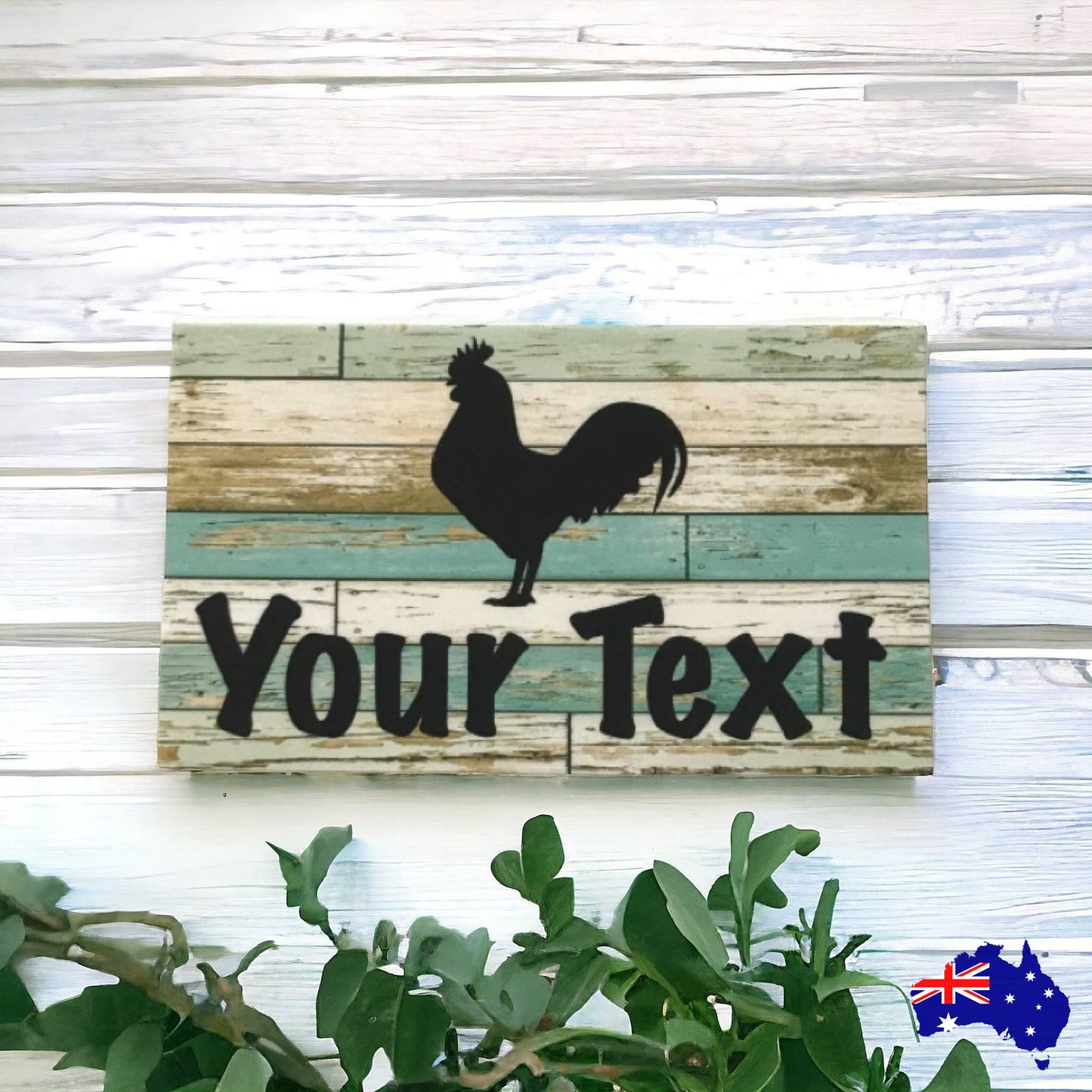 Rooster Chicken Custom Personalised Sign Rustic Blue - The Renmy Store Homewares & Gifts 