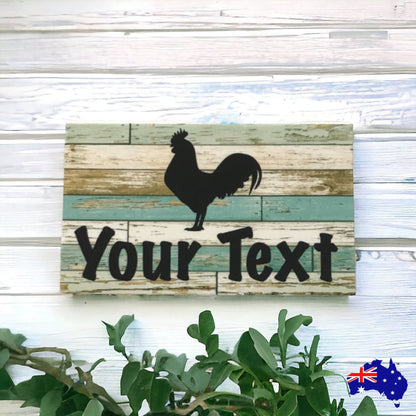 Rooster Chicken Custom Personalised Sign Rustic Blue - The Renmy Store Homewares & Gifts 