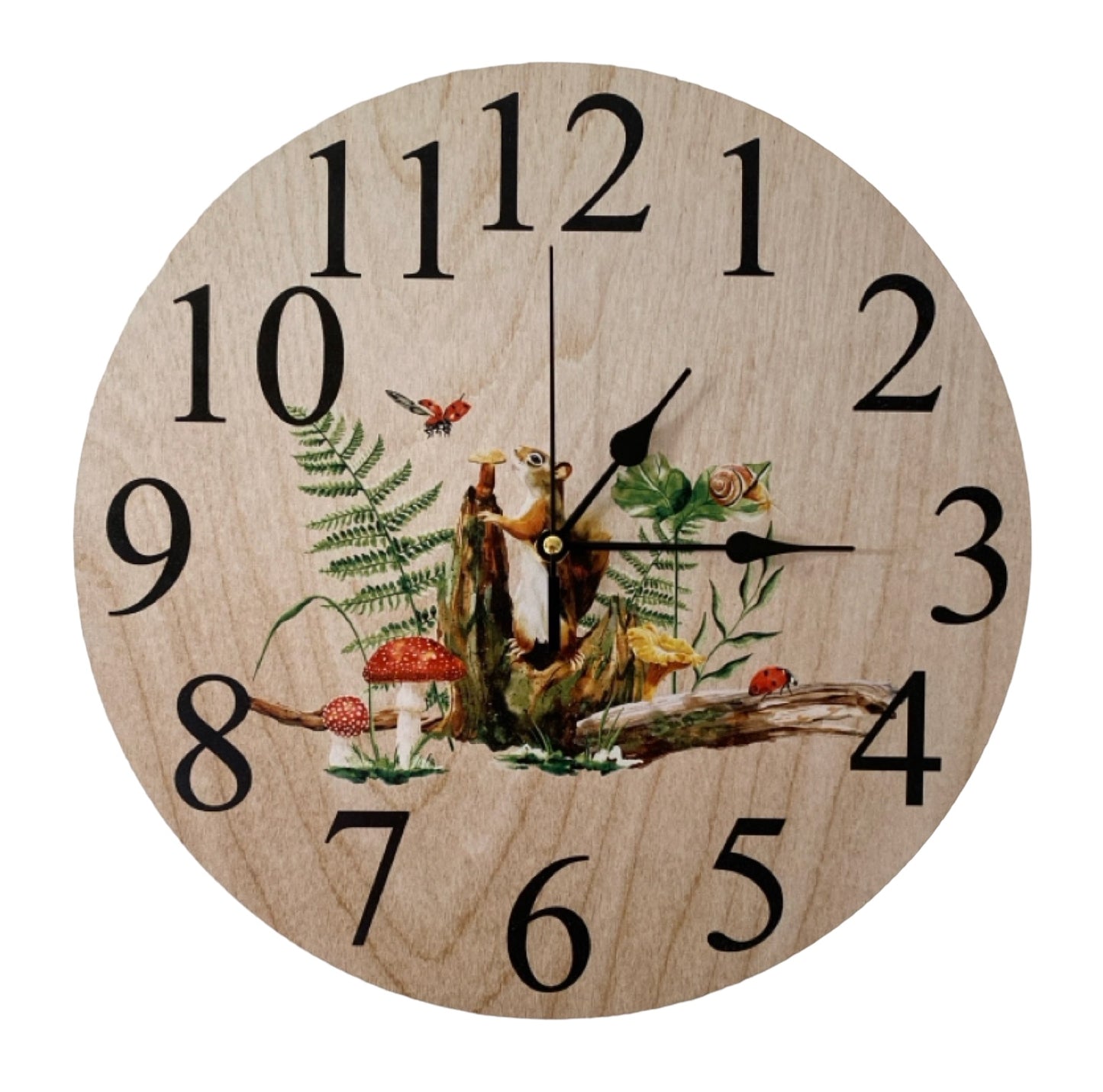 Clock Wall Squirrel Lady Beetle Snail Mushroom Aussie Made - The Renmy Store Homewares & Gifts 