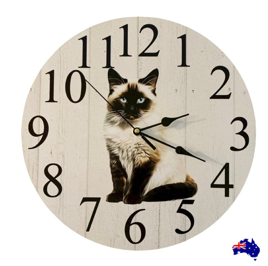 Clock Wall Ragdoll Cat 30cm 60cm Aussie Made