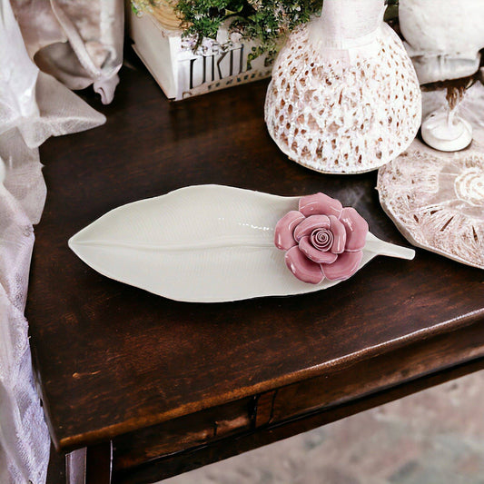 Plate Tray White Leaf Flower - The Renmy Store Homewares & Gifts 