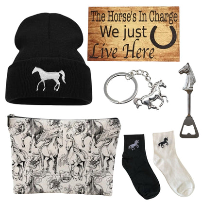 Horse Lover Bag Socks Cast Iron Bell Beanie Bottle Opener Sign Gift Set - The Renmy Store Homewares & Gifts 