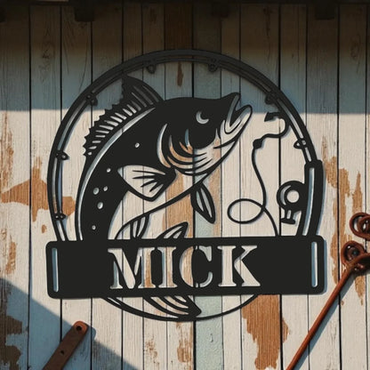Fishing Personalised Custom Outdoor Black White Wall Art Laser Cut