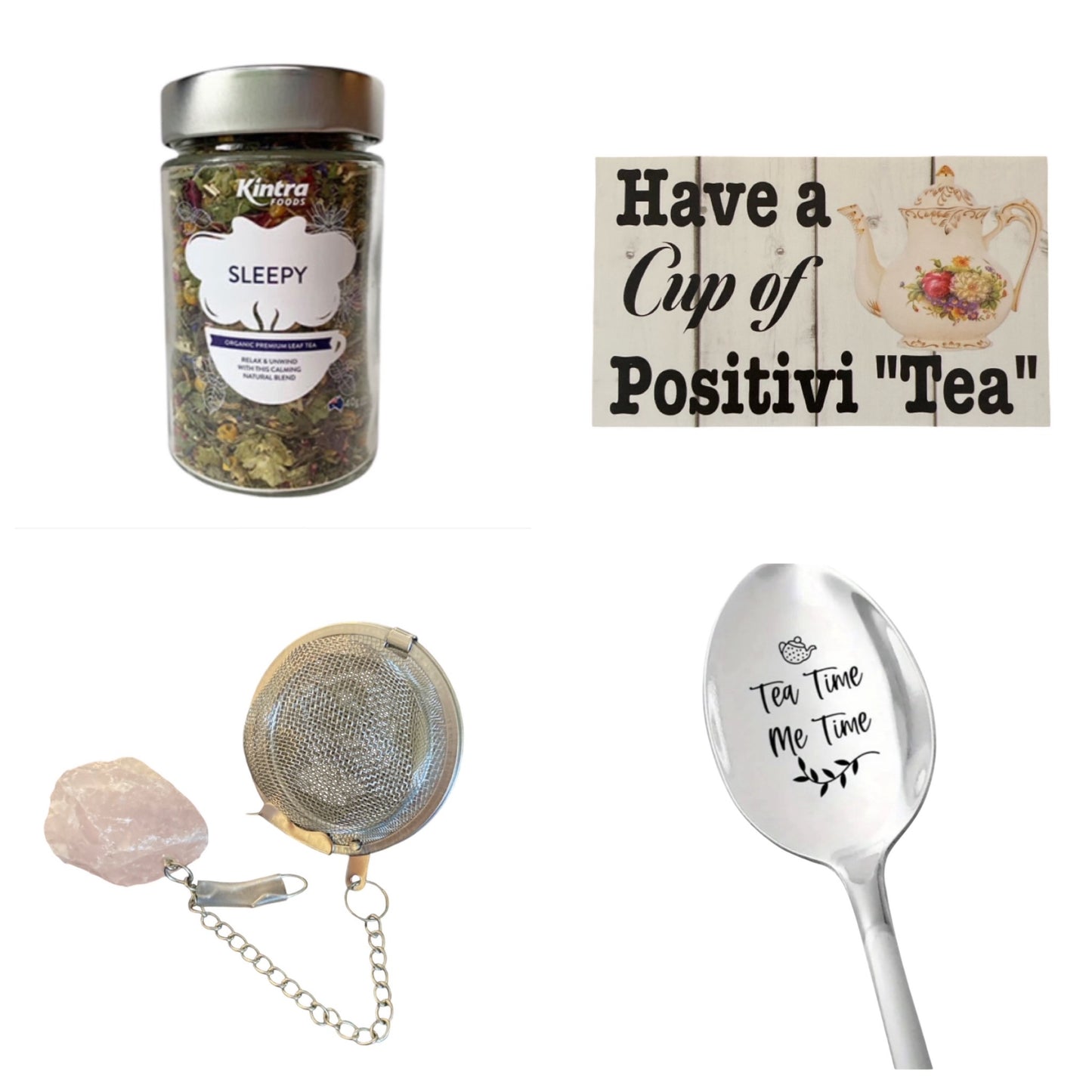 Sleepy Tea Me Time Spoon Strainer with Crystal Sign Gift Pack