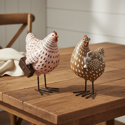 Chicken Ladies Set of 2 Ornament Farmhouse Decor 10x6x15.5/10x6x14.5cm