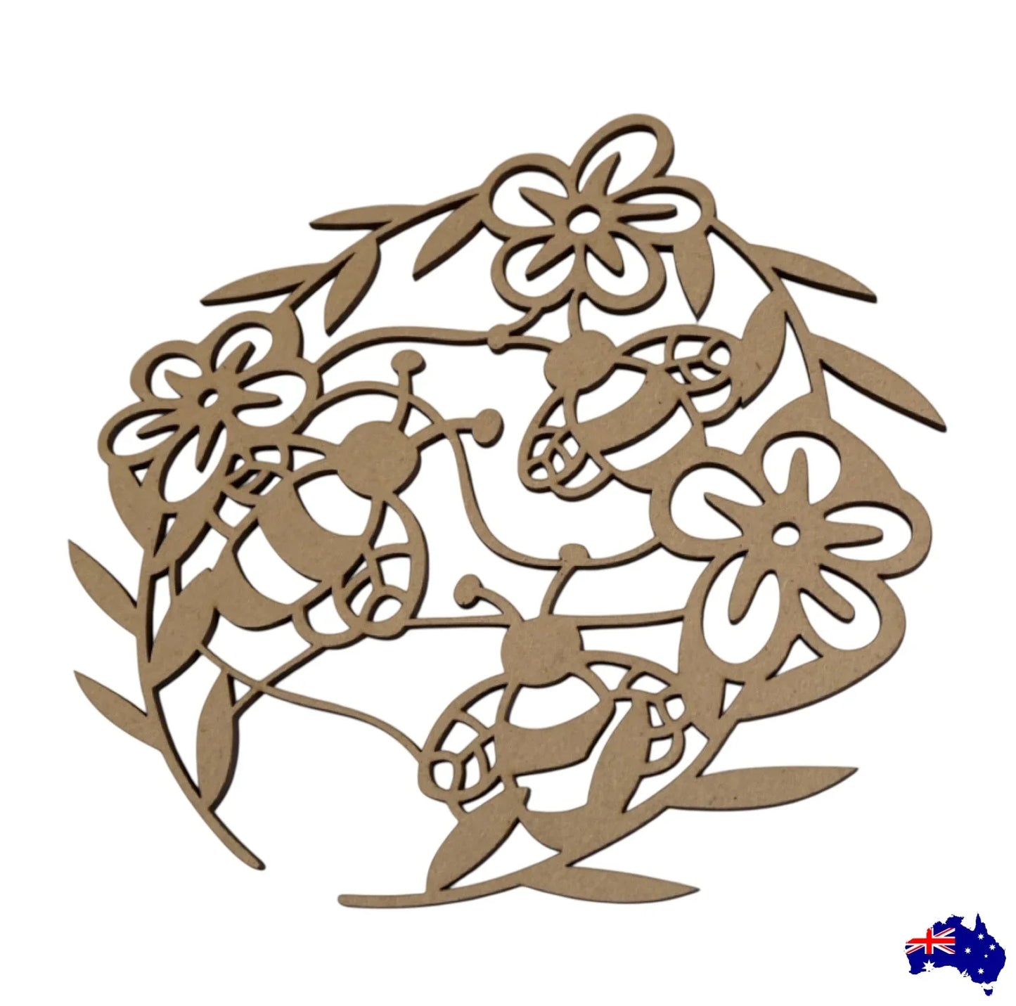 Bee Flower Floral Art Plywood MDF Laser Cut