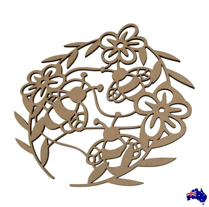 Bee Flower Floral Art Plywood MDF Laser Cut