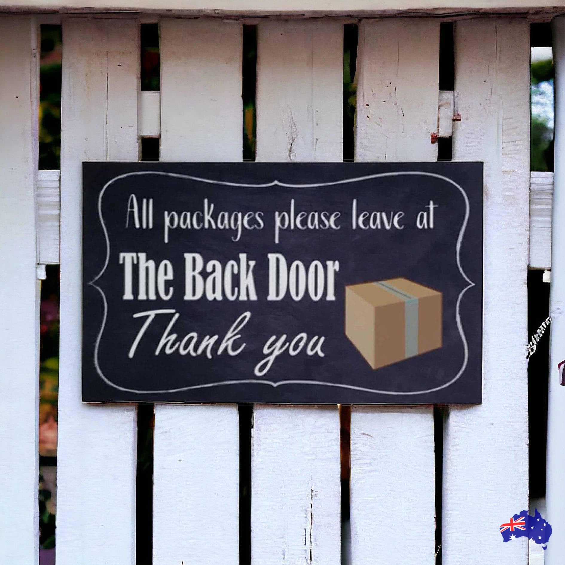 Courier Delivery Leave Packages Back Door Sign - The Renmy Store Homewares & Gifts 