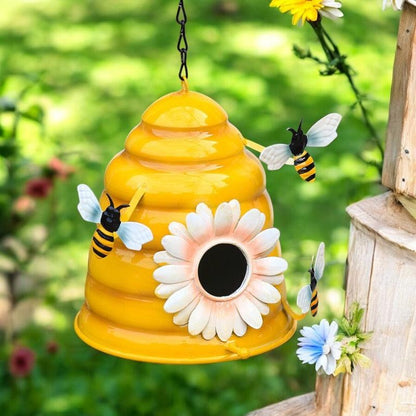 Bee Hive Yellow Decorative Bird House Garden - The Renmy Store Homewares & Gifts 