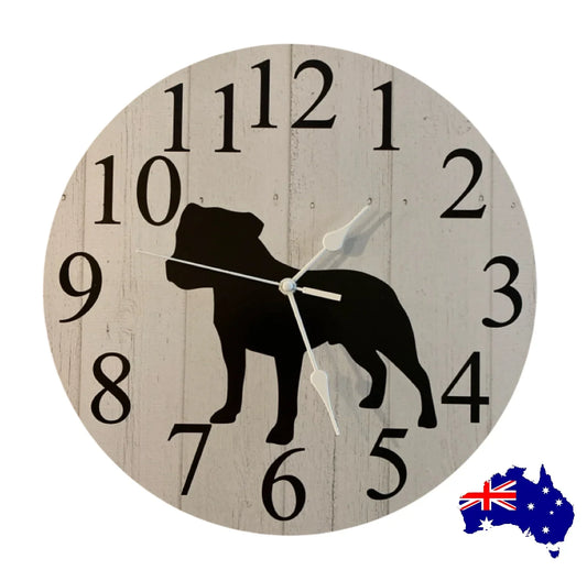Clock Wall Dog Staffy Staffordshire Bull Terrier 30cm 60cm Aussie Made