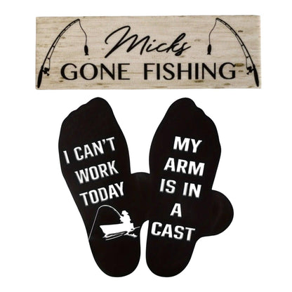 Fish Sock Funny Personalised Gone Fishing Sign Gift - The Renmy Store Homewares & Gifts 