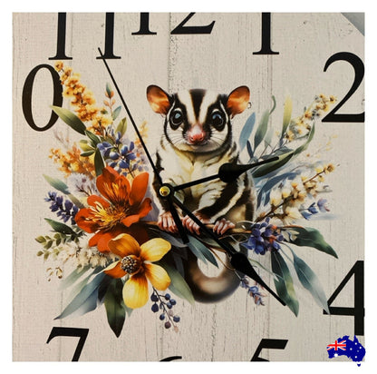 Clock Wall Possum Floral 30cm 60cm Aussie Made