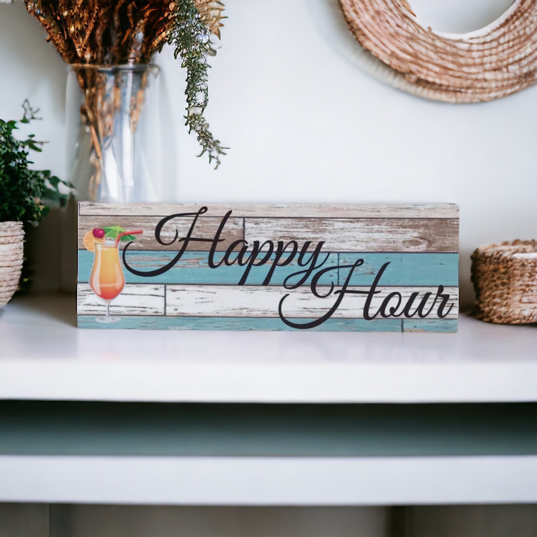 Happy Hour Cocktail Rustic Blue Sign - The Renmy Store Homewares & Gifts 