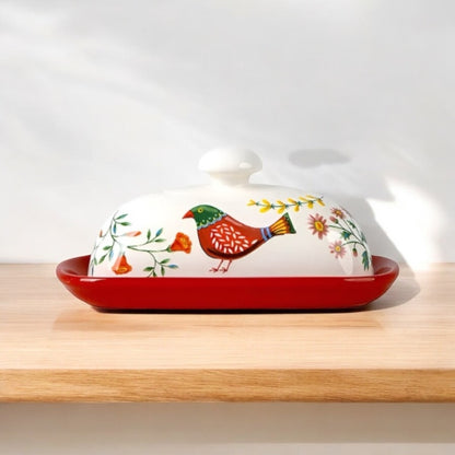 Butter Cheese Decorative Holder Bird Red