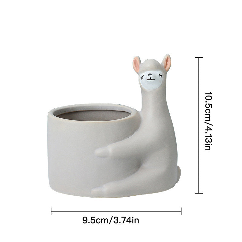 Llama Alpaca Planter Pot 10.5cm - White or Grey Ceramic
