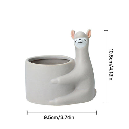 Llama Alpaca Planter Pot 10.5cm - White or Grey Ceramic