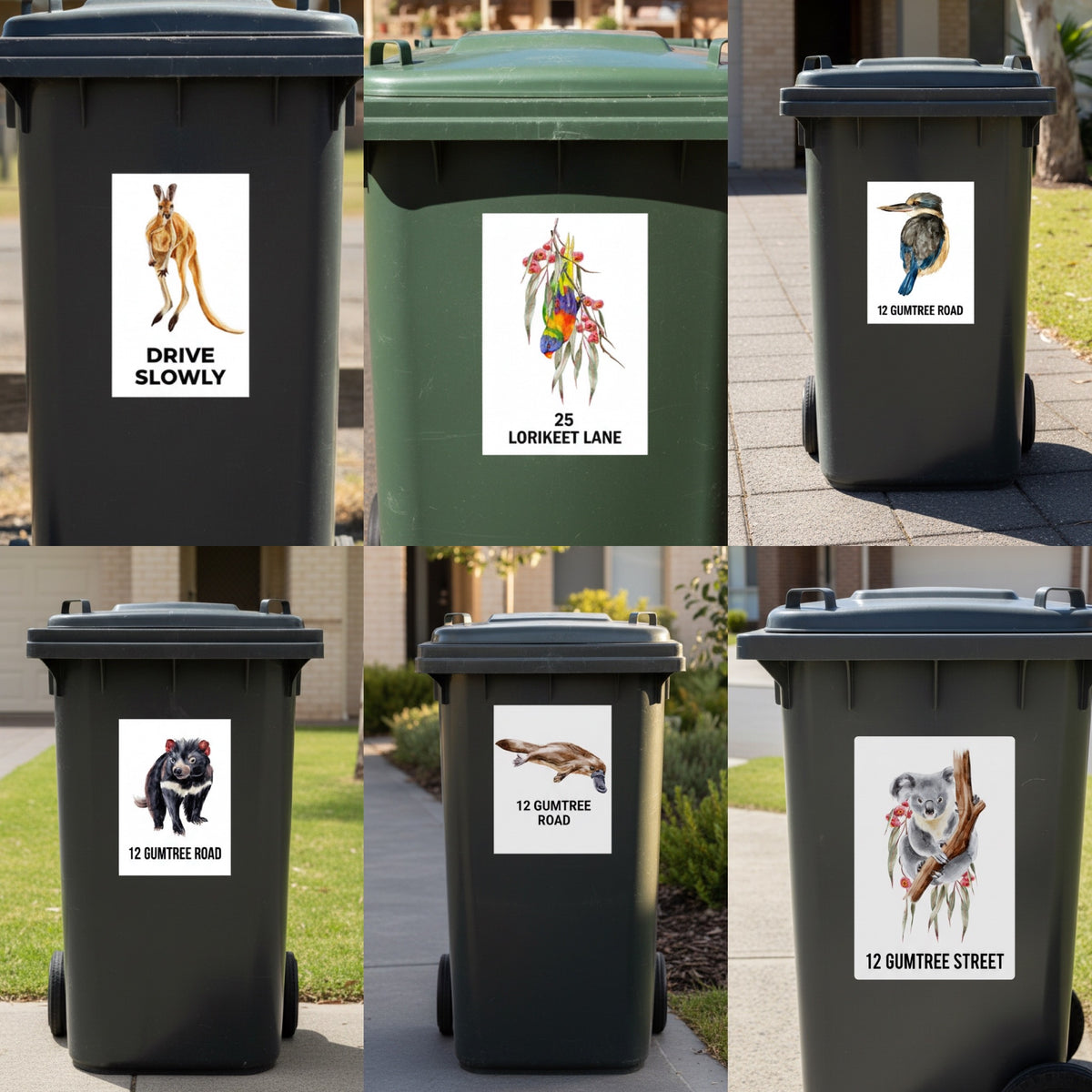 Personalised Wheelie Bin Sticker | Any Text | Australian Animals | Aussie Made